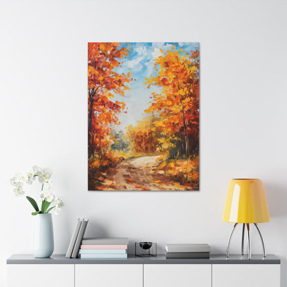 Road Through Autumn Forest - Leonid Afremov Style Oil Painting Canvas Gallery Wraps