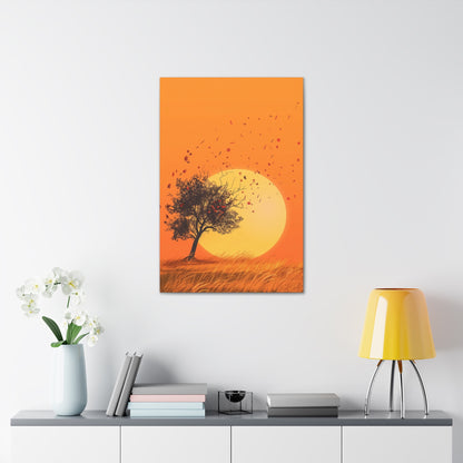 Tree in a Golden Sunset Digital Illustration Canvas Gallery Wraps