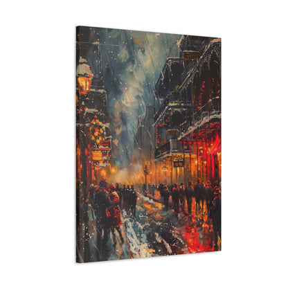 Christmas Street Corner with People in Downtown - Rembrandt Style Digital Oil Painting Canvas Gallery Wraps