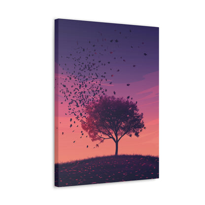 Tree in a Purple Sunset Digital Illustration Canvas Gallery Wraps