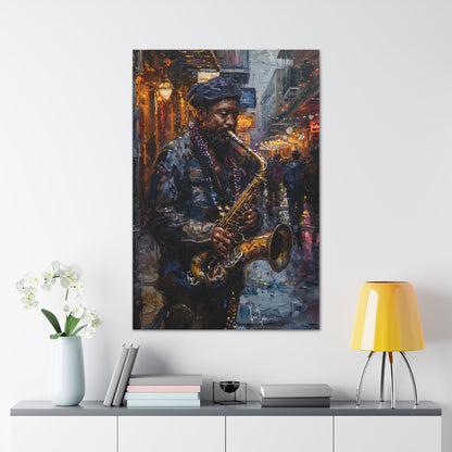 Man Playing Horn on the Street - Rembrandt Style Digital Oil Painting Canvas Gallery Wraps