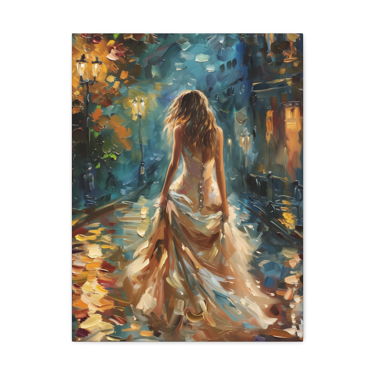 bride walking in the street - Leonid Afremov Style Digital Print Canvas Gallery Wraps