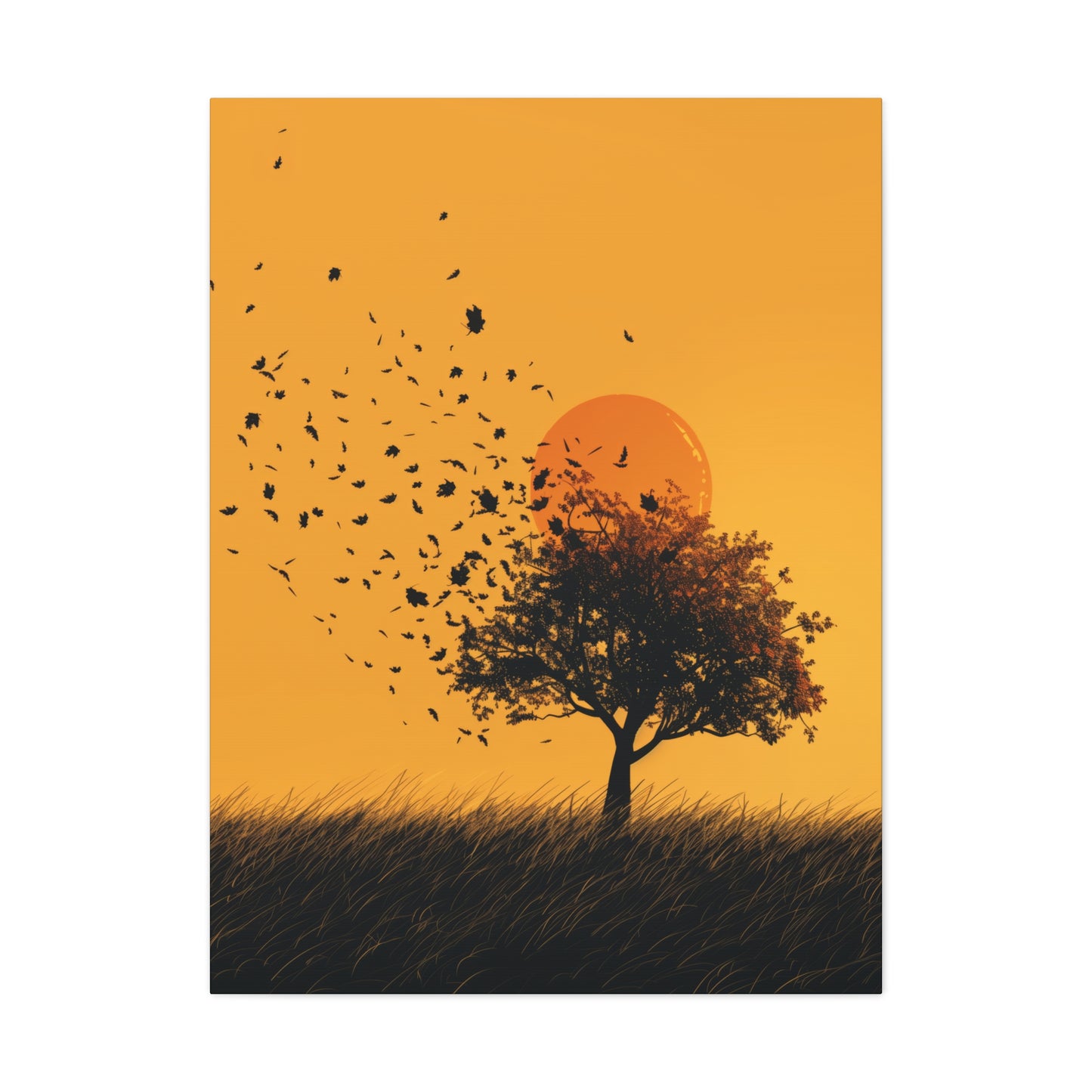 Leafless Tree in a Golden Sunset Digital Illustration Canvas Gallery Wraps