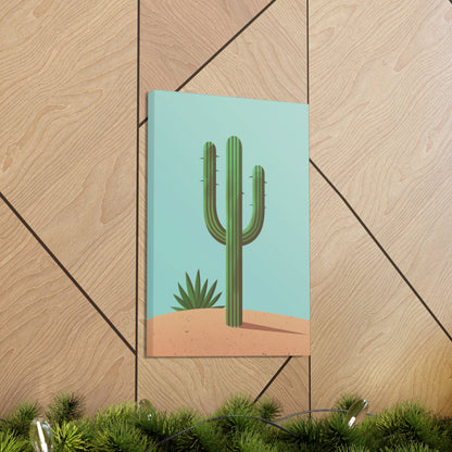 Saguaro Cactus in Desert - Illustration Canvas Gallery Wraps