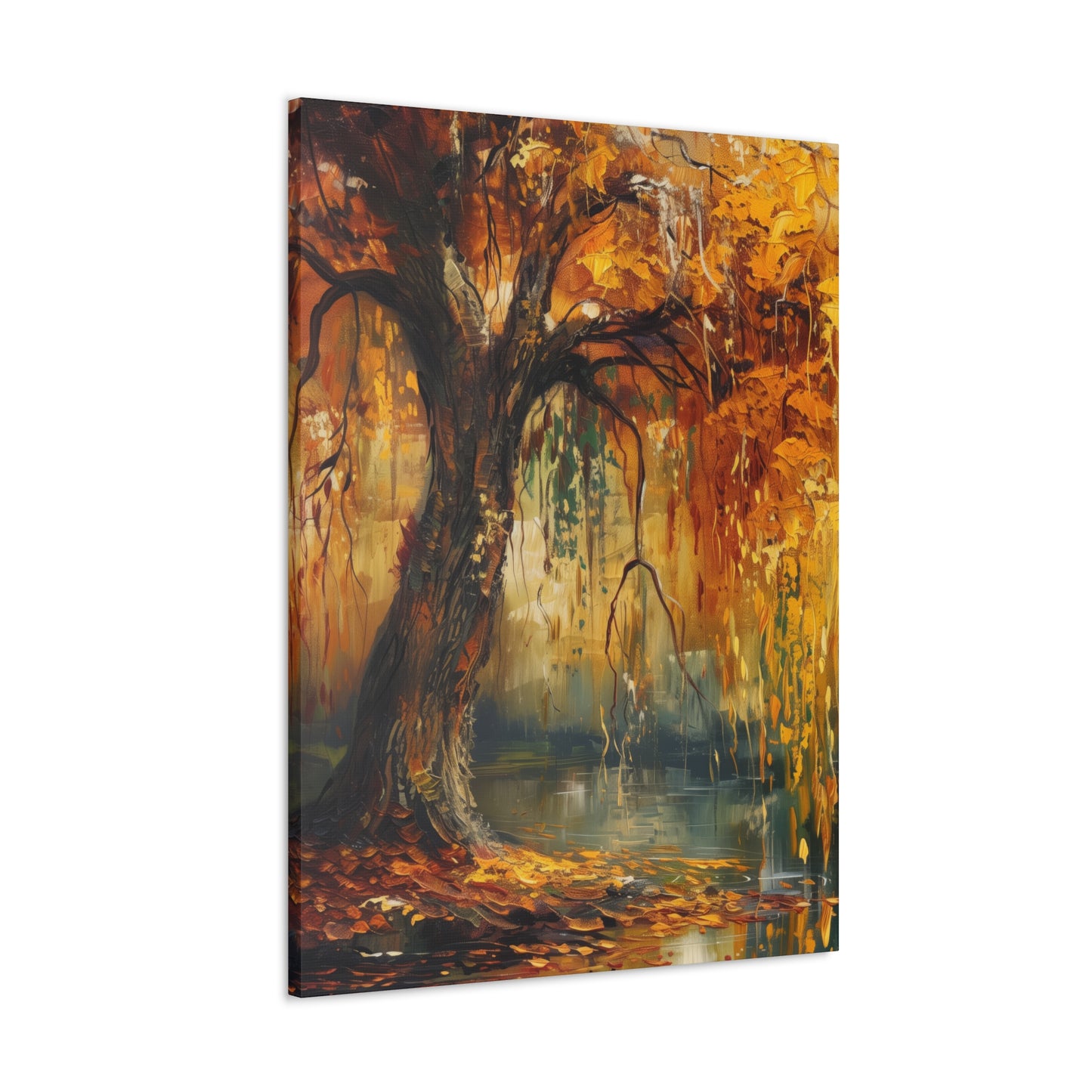 Golden Weeping Willow Tree - Oil Painting Inspired by Leonid Afremov Digital Canvas Gallery Wraps