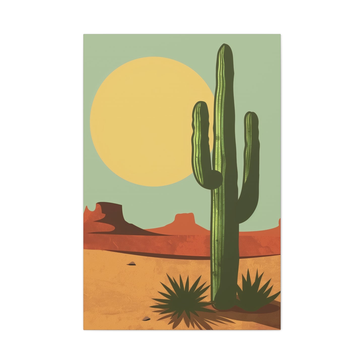 Saguaro Cactus in Desert - Illustration Canvas Gallery Wraps