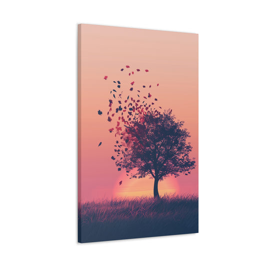 Tree in a Golden Sunset Digital Illustration Canvas Gallery Wraps