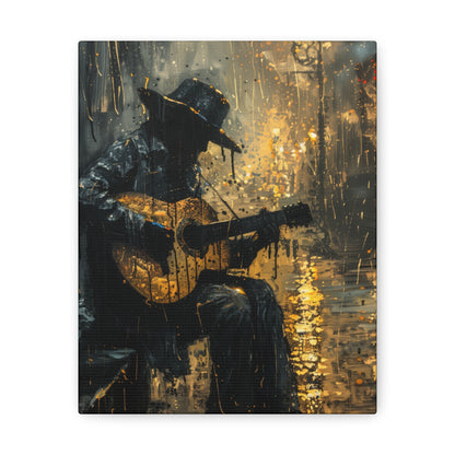 Man Playing Guitar on the Street - Rembrandt Style Digital Oil Painting Canvas Gallery Wraps