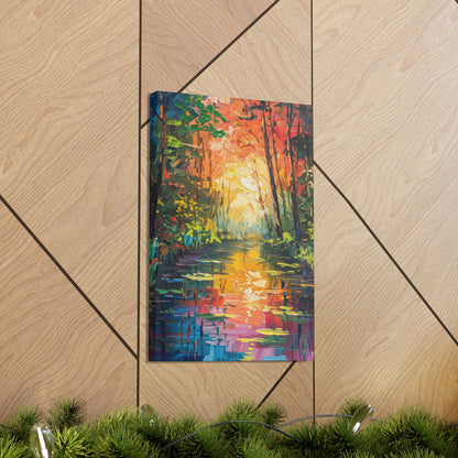 Lake in a Autumn Forest - Claude Monet Style Digital Print Canvas Gallery Wraps