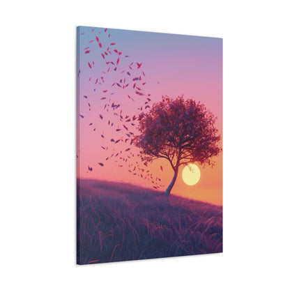 Leaves Carried by Wind from a Tree - Illustration Canvas Gallery Wraps