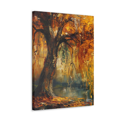 Golden Weeping Willow Tree - Oil Painting Inspired by Leonid Afremov Digital Canvas Gallery Wraps