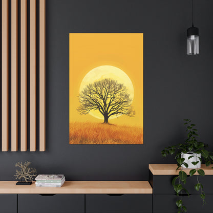 A Leafless Tree in a Golden Evening Digital illustration Canvas Gallery Wraps