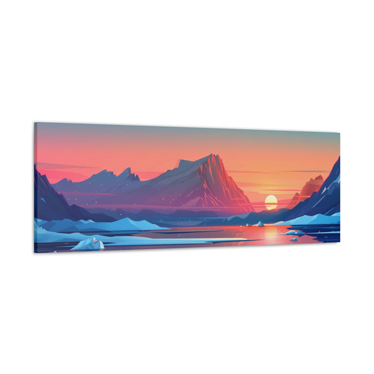 Sunset in Antarctica - Landscape Illustration Panorama Canvas Gallery Wraps