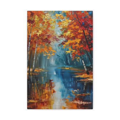 a river flows through autumn forest - Leonid Afremov Style Digital Print Canvas Gallery Wraps