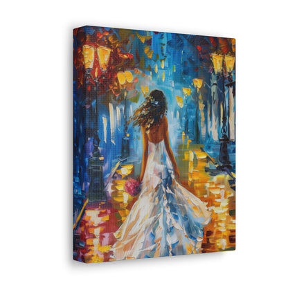 bride walking in the street - Leonid Afremov Style Digital Print Canvas Gallery Wraps