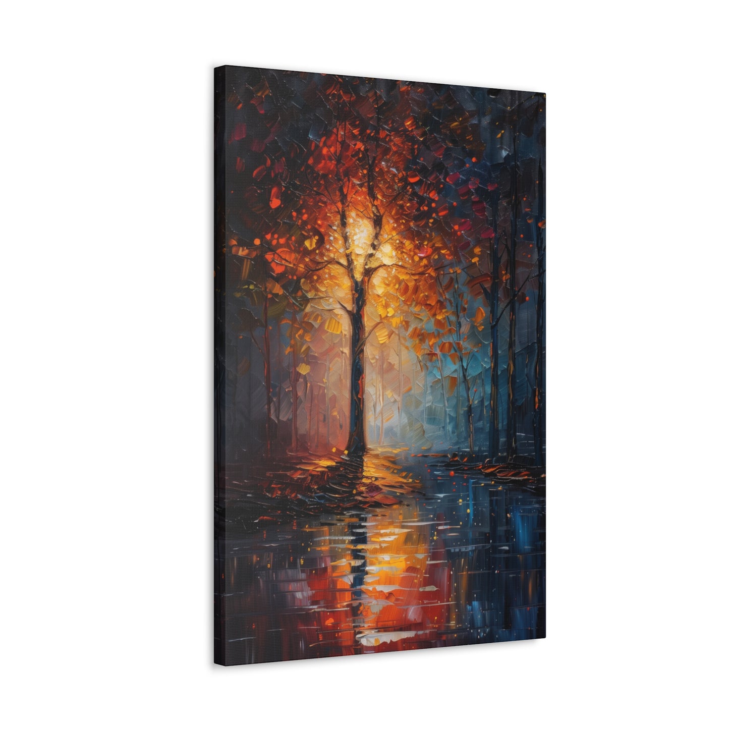 magical tree by the river in the forest - Leonid Afremov Style Digital Print Canvas Gallery Wraps