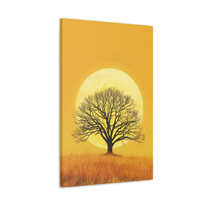 A Leafless Tree in a Golden Evening Digital illustration Canvas Gallery Wraps