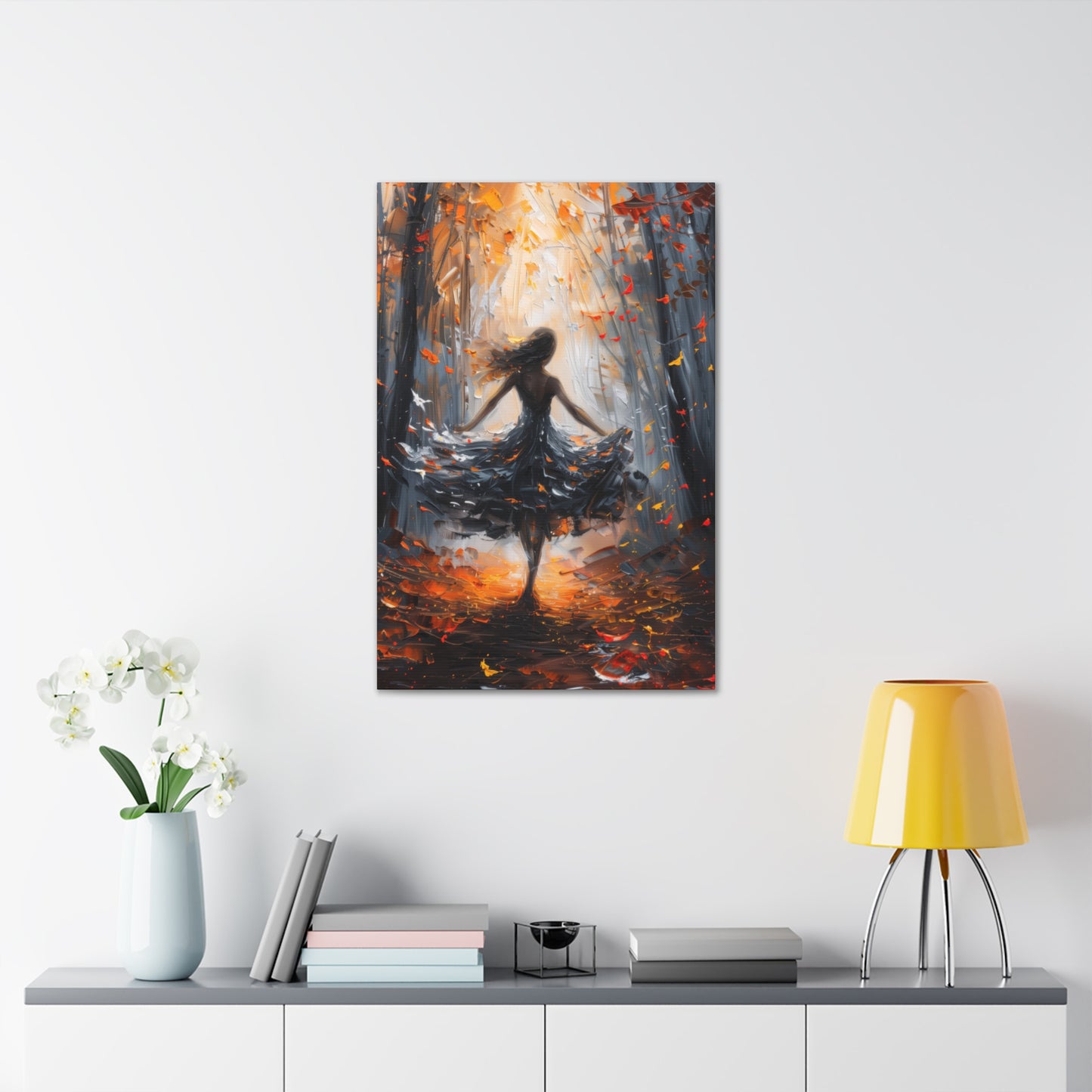 girl dancing in Autumn Forest Digital Oil Painting Print Canvas Gallery Wraps