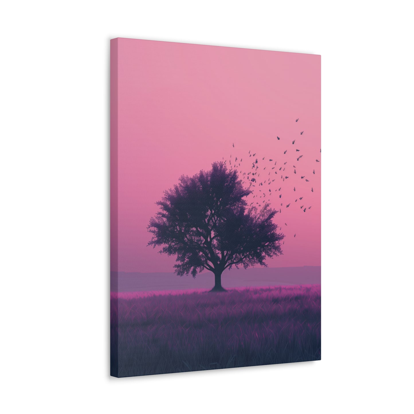 Tree in a Purple Sunset Digital Illustration Canvas Gallery Wraps