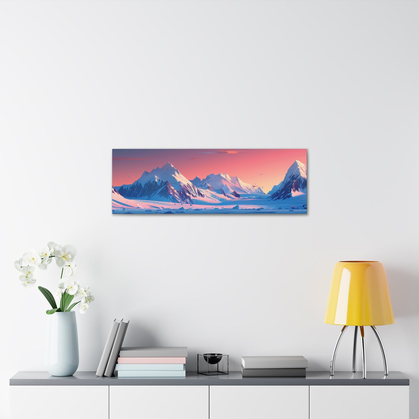 Snowy Mountain Evening in Alaska - Digital Landscape Illustration Panorama Canvas Gallery Wraps