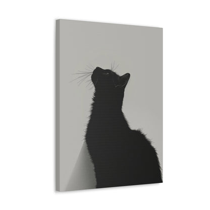 Black Cat Looking Up Digital Illustration Canvas Gallery Wraps