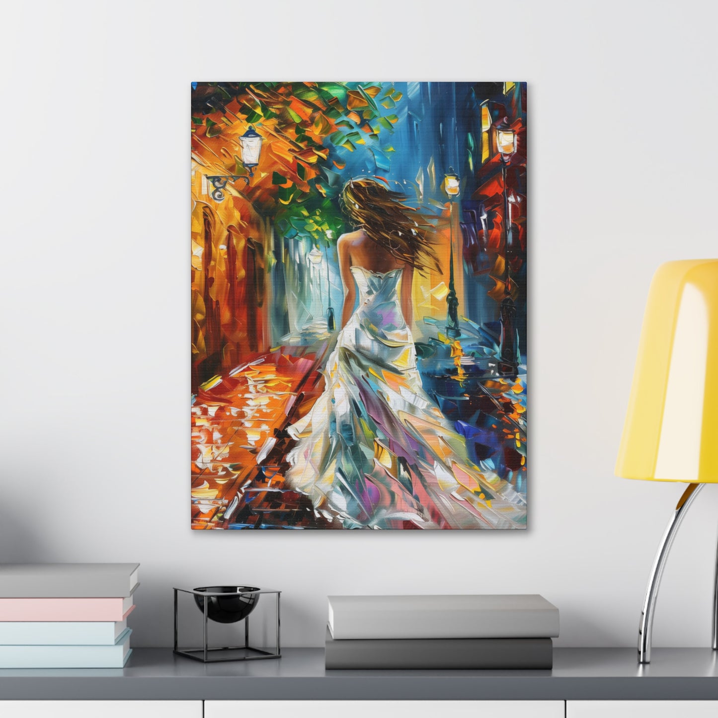 bride walking in street - Leonid Afremov Style Digital Print Canvas Gallery Wraps