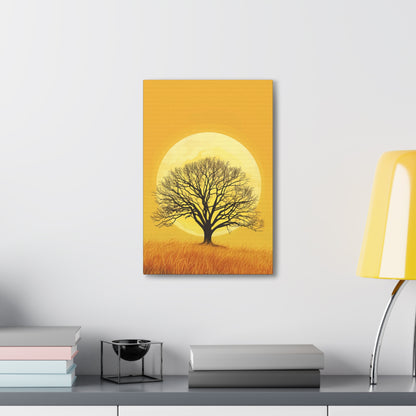 A Leafless Tree in a Golden Evening Digital illustration Canvas Gallery Wraps