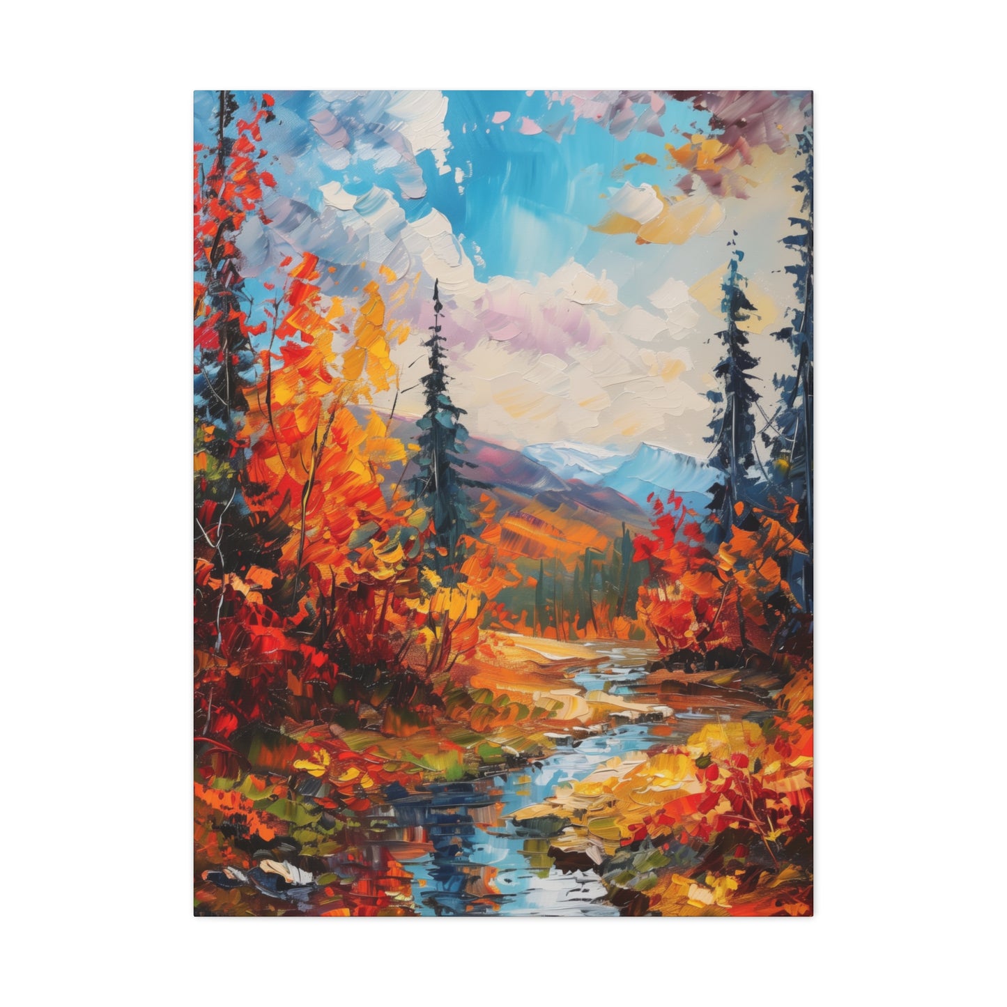 A River flows through autumn forest - Leonid Afremov Style Digital Print Canvas Gallery Wraps