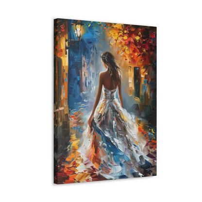 Bride walking in the streets - Leonid Afremov Style Digital Print Canvas Gallery Wraps