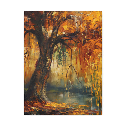 Golden Weeping Willow Tree - Oil Painting Inspired by Leonid Afremov Digital Canvas Gallery Wraps