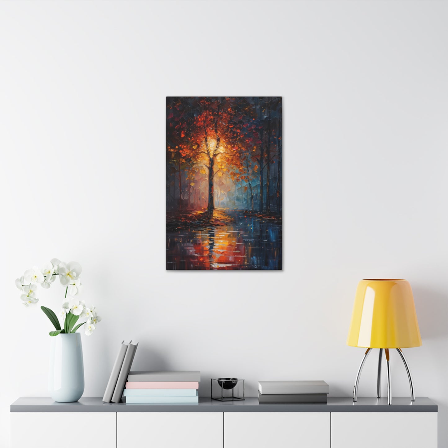 magical tree by the river in the forest - Leonid Afremov Style Digital Print Canvas Gallery Wraps