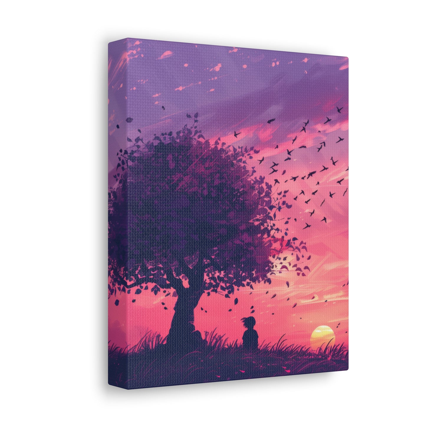 Tree in a Purple Sunset Digital Illustration Canvas Gallery Wraps