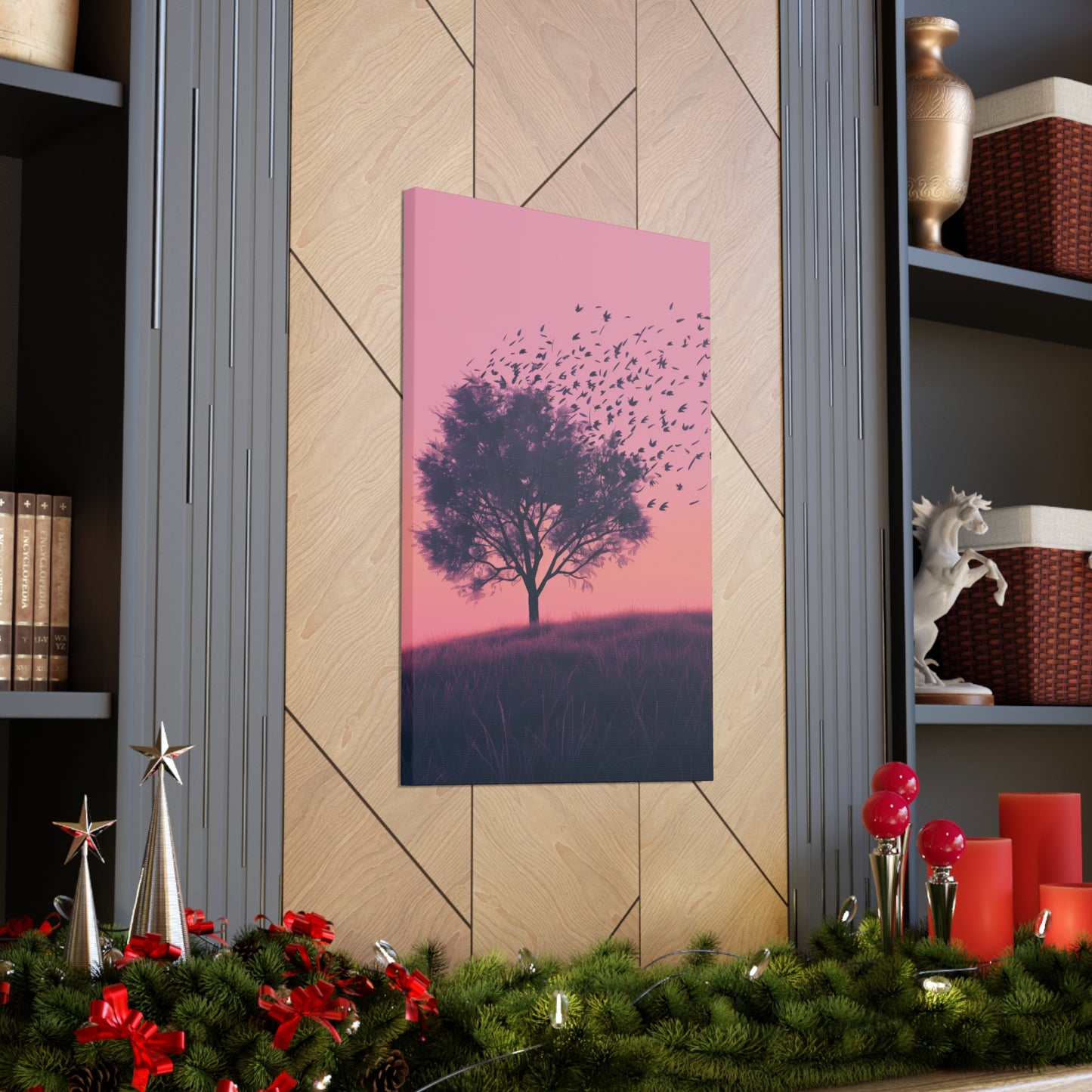 Tree in a Purple Sunset Digital Illustration Canvas Gallery Wraps