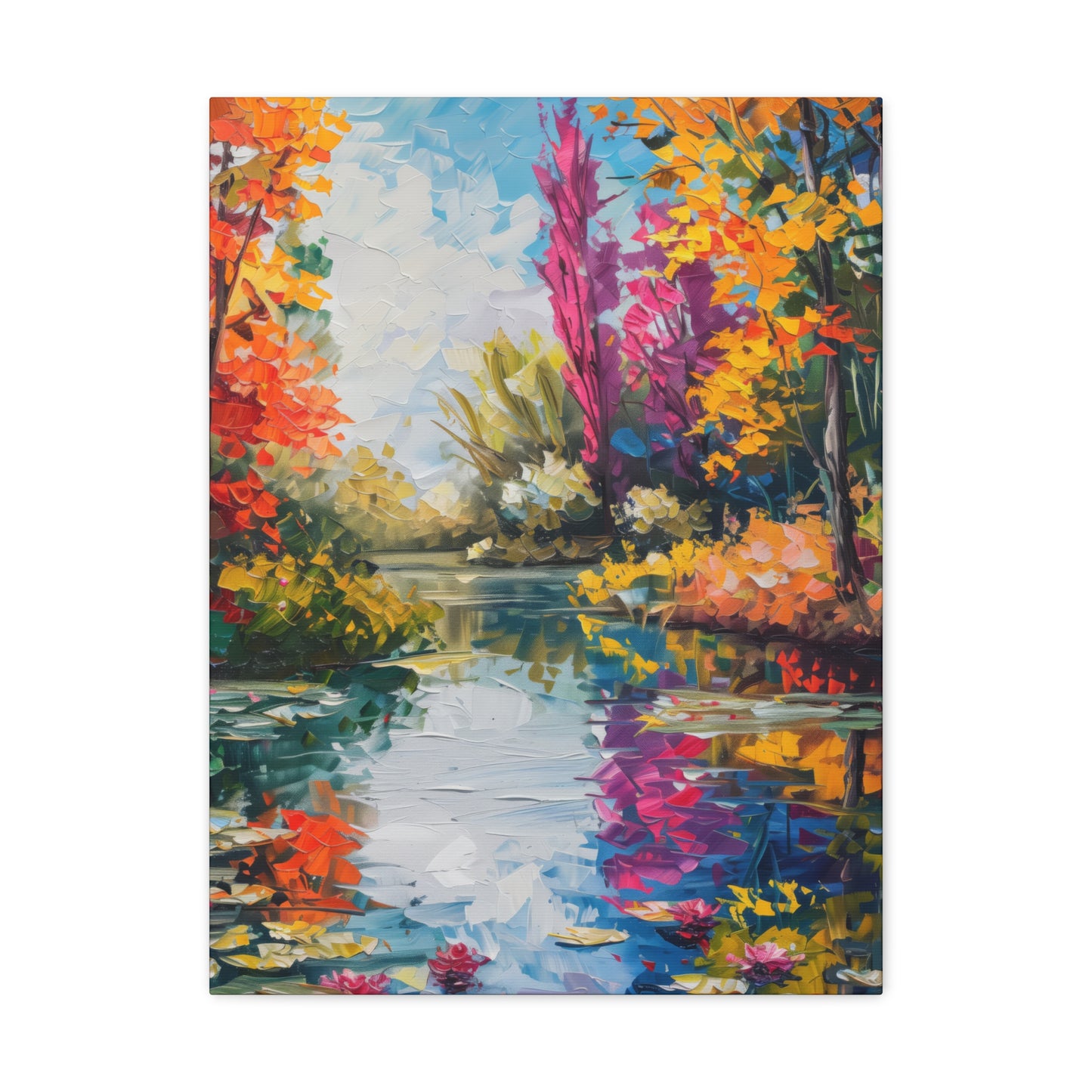 Pond in a Autumn Forest - Claude Monet Style Digital Print Canvas Gallery Wraps