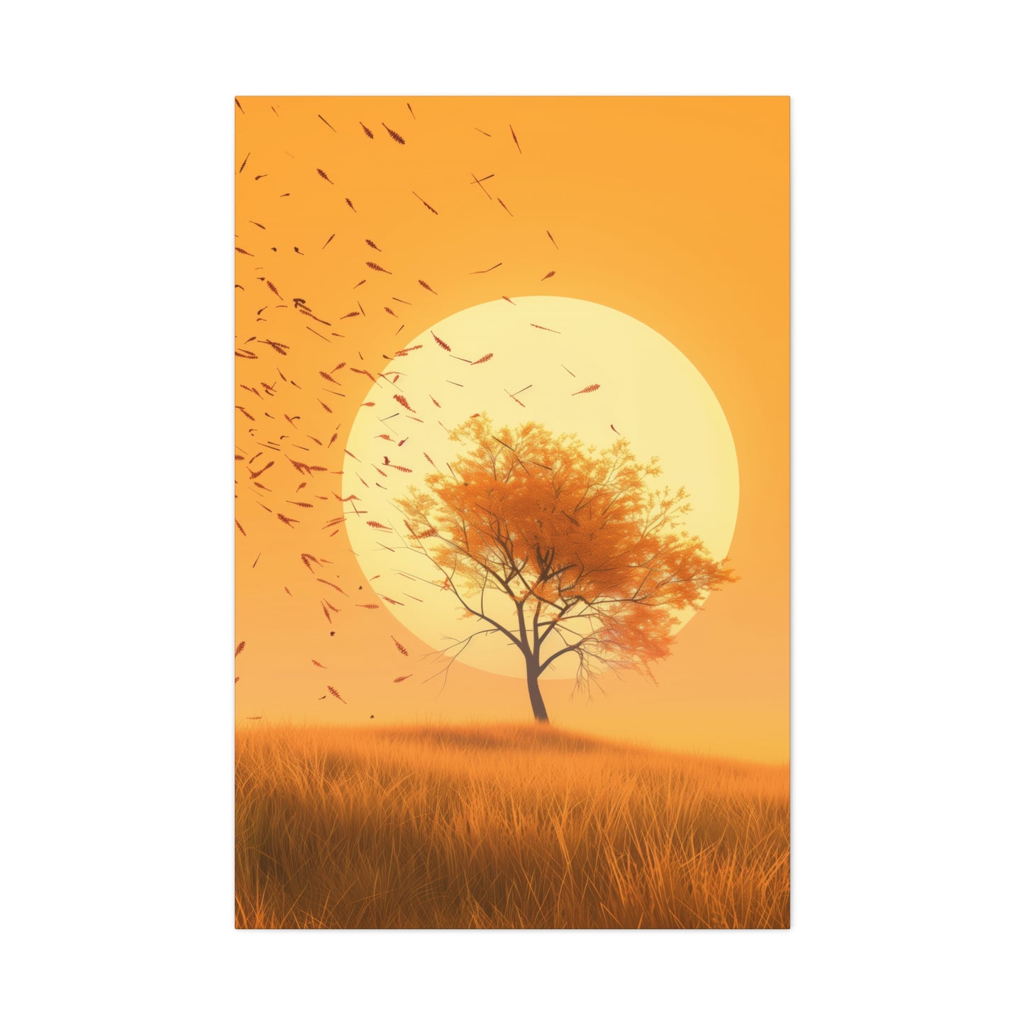 Tree in a Golden Sunset Digital Illustration Canvas Gallery Wraps