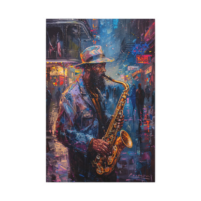 Man Playing Horn on the Street - Rembrandt Style Digital Oil Painting Canvas Gallery Wraps