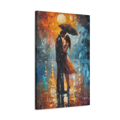 couple holding a umbrella in rain - Leonid Afremov Style Digital Print Canvas Gallery Wraps