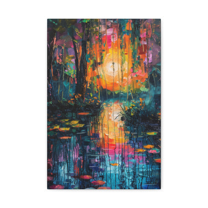 Lake in a Autumn Forest - Claude Monet Style Digital Print Canvas Gallery Wraps