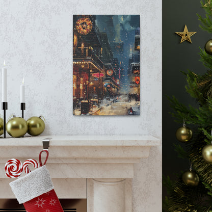 Christmas Time Downtown Street Corner - Rembrandt Style Digital Oil Painting Canvas Gallery Wraps