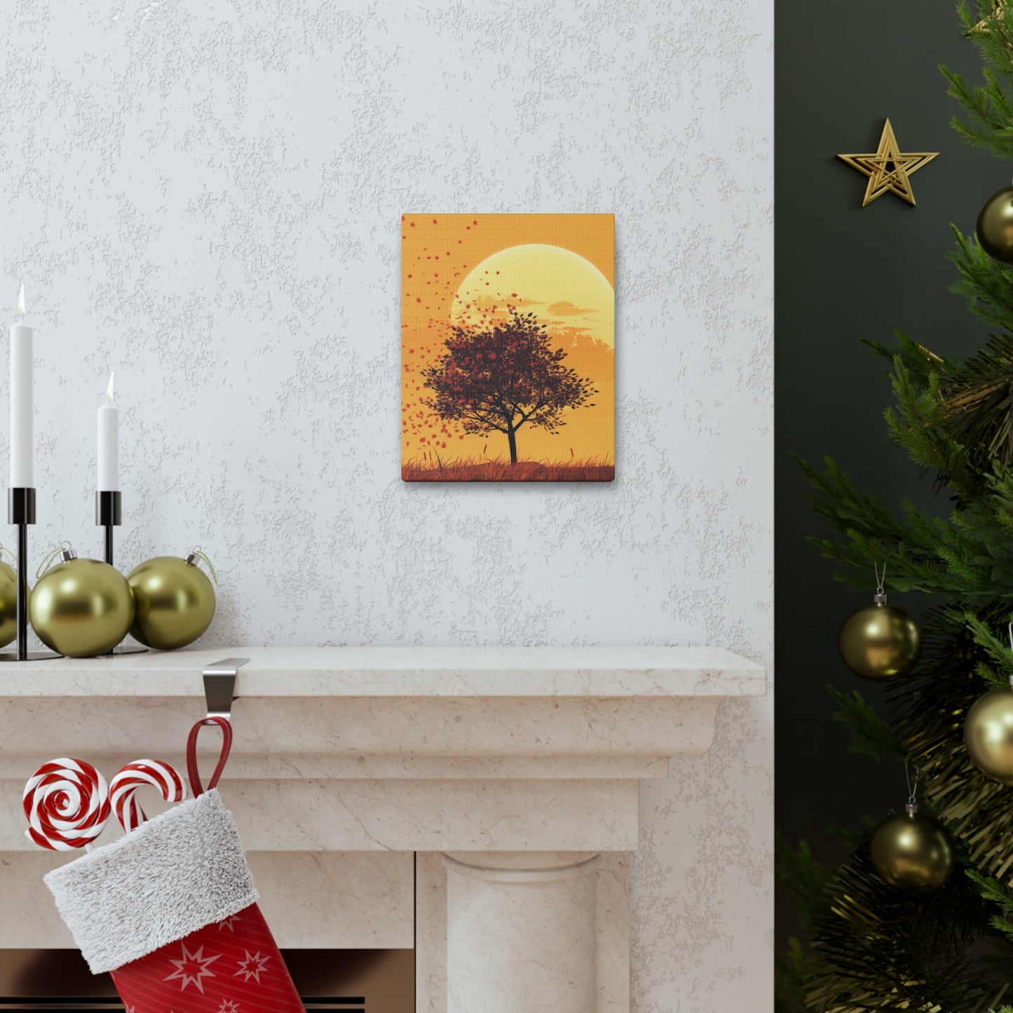 Tree in a Golden Sunset Digital Illustration Canvas Gallery Wraps