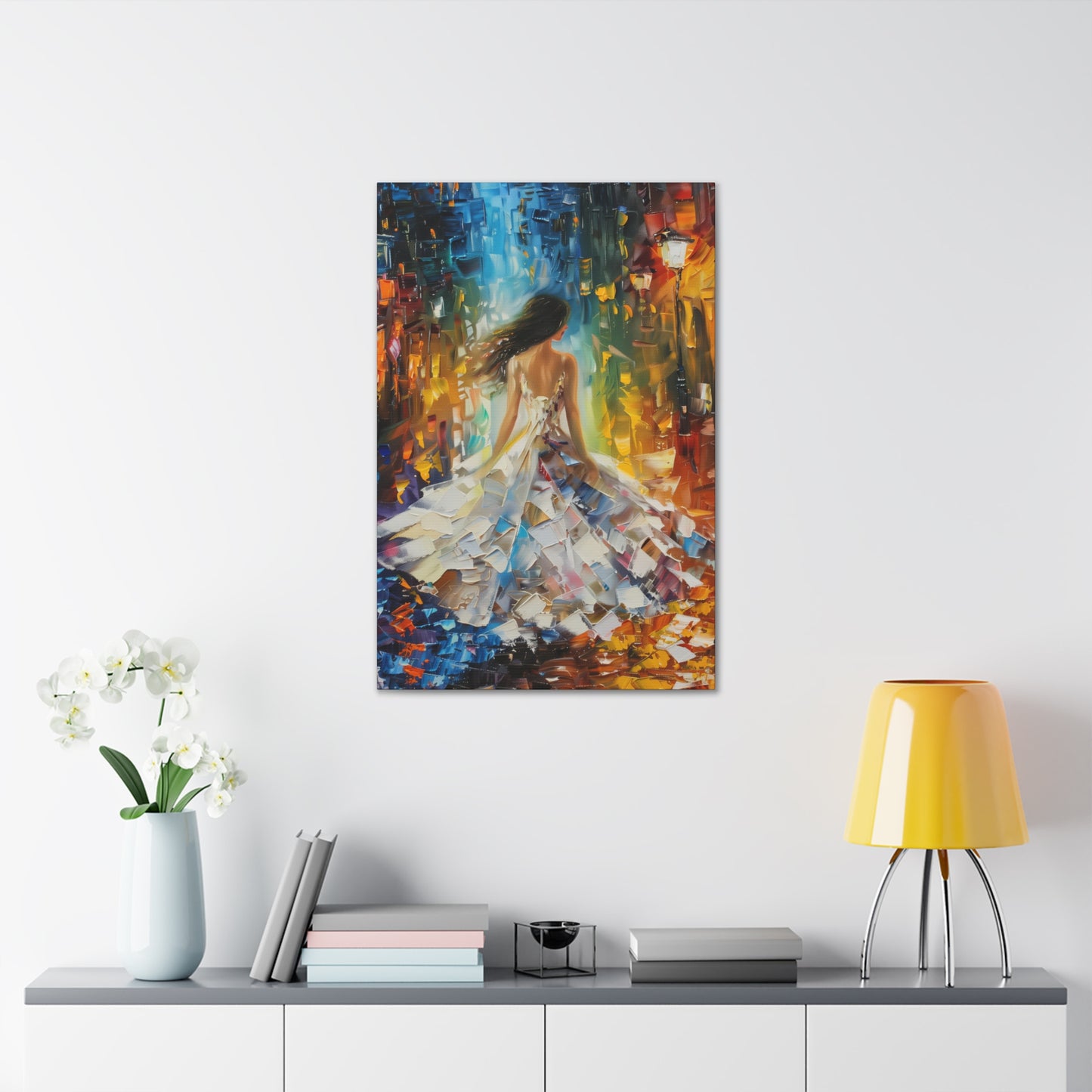 Bride walking in the streets - Leonid Afremov Style Digital Print Canvas Gallery Wraps