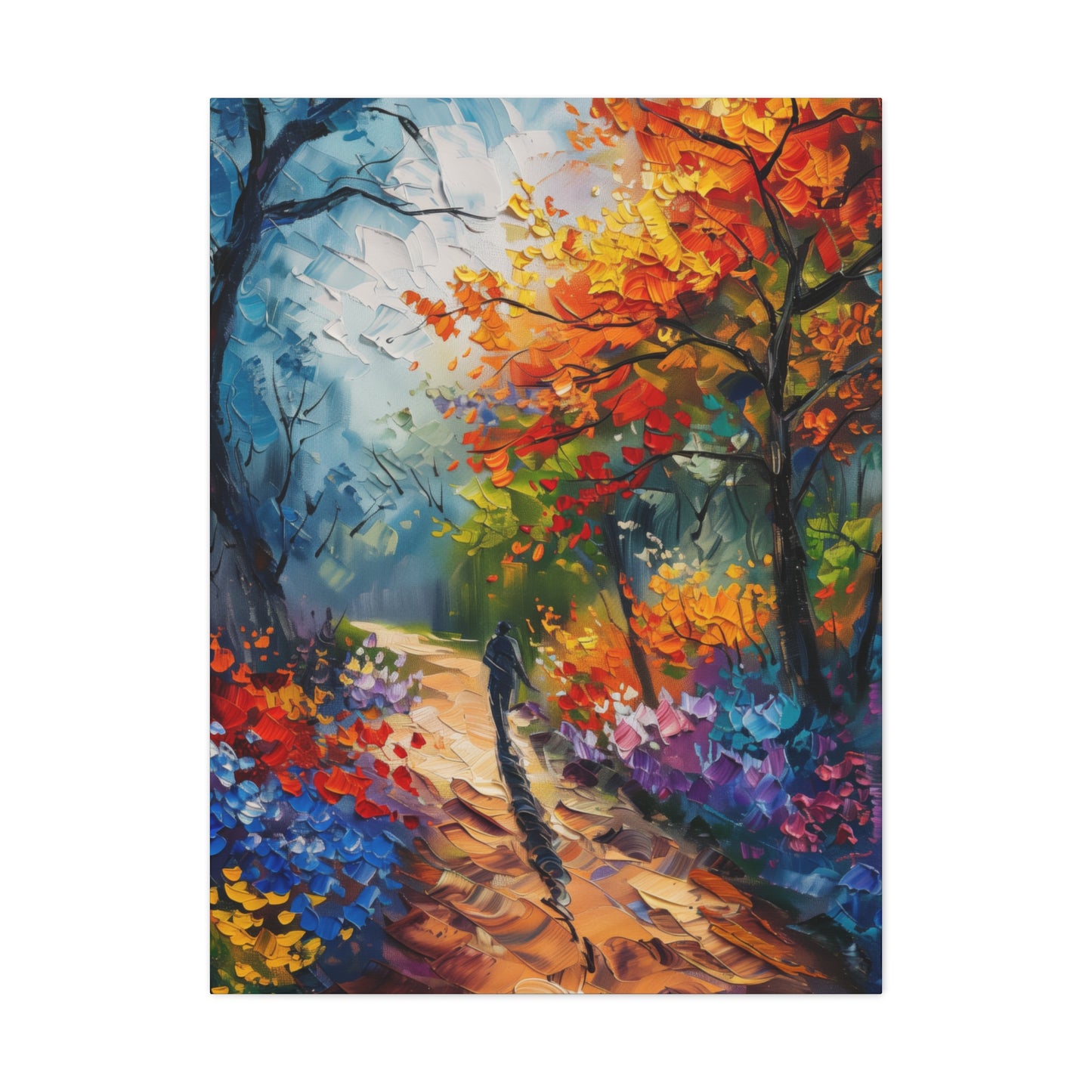 Person Running Through Autumn Forest - Leonid Afremov Oil Painting Canvas Gallery Wraps