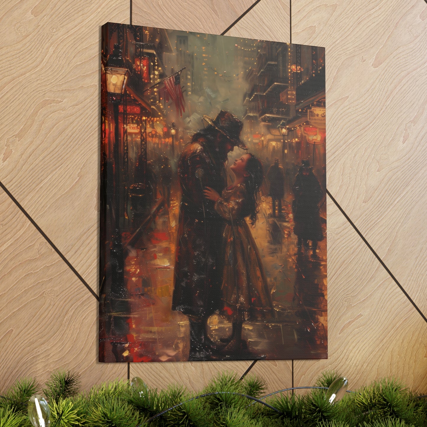 Father and Daughter Dancing on the Street - Rembrandt Style Digital Oil Painting Canvas Gallery Wraps