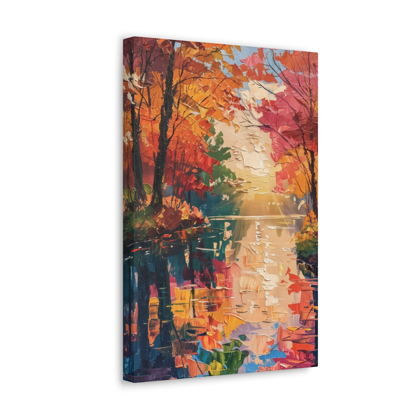 Lake in a Autumn Forest - Claude Monet Style Digital Print Canvas Gallery Wraps