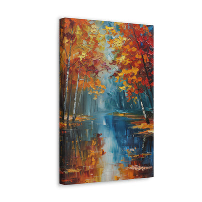 a river flows through autumn forest - Leonid Afremov Style Digital Print Canvas Gallery Wraps