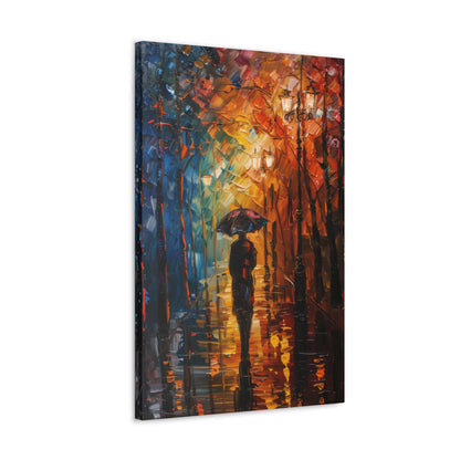 man walking in the street with umbrella - Leonid Afremov Style Digital Print Canvas Gallery Wraps