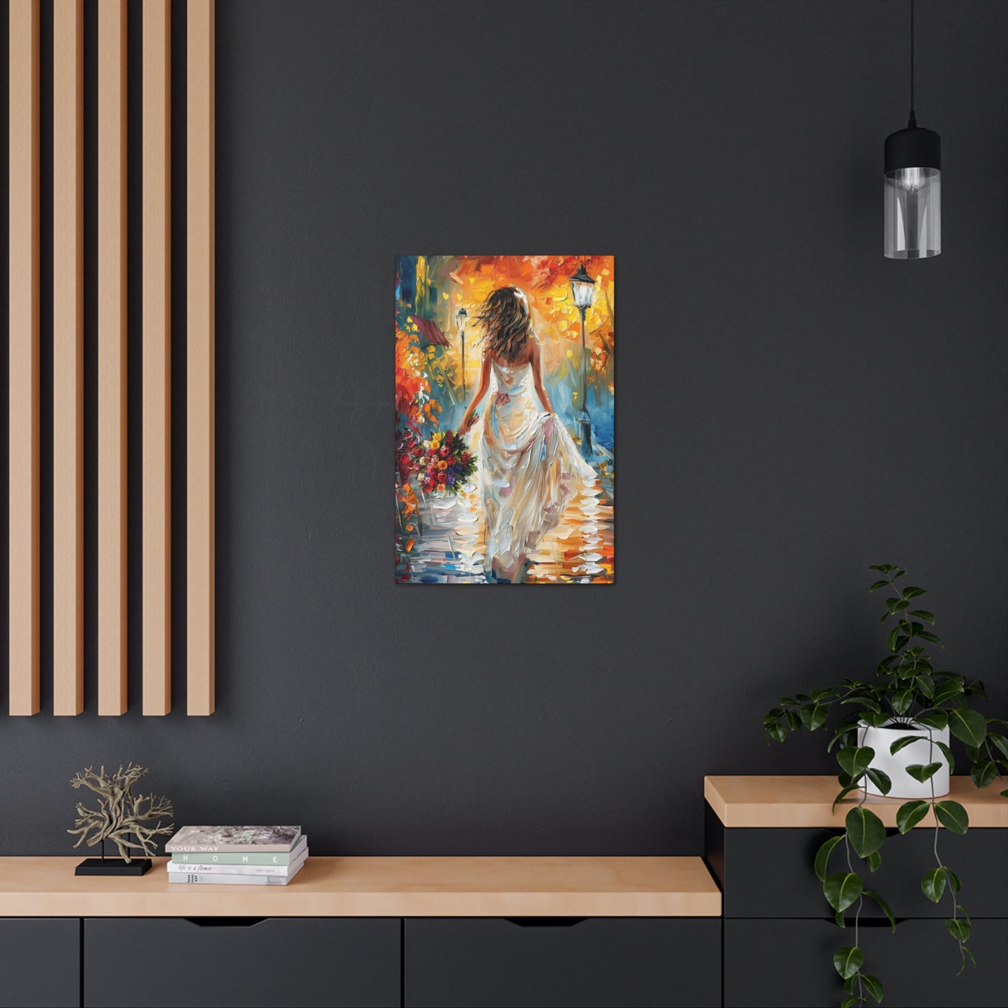 bride walking in the streets - Leonid Afremov Style Digital Print Canvas Gallery Wraps