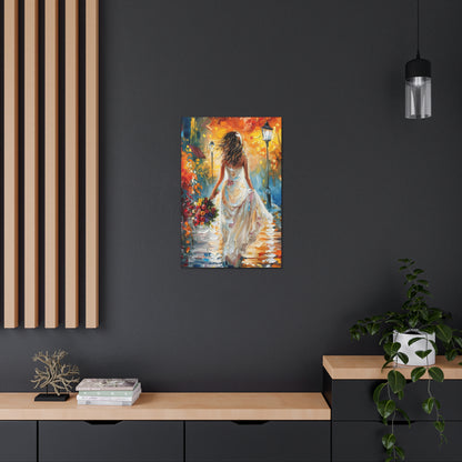 bride walking in the streets - Leonid Afremov Style Digital Print Canvas Gallery Wraps