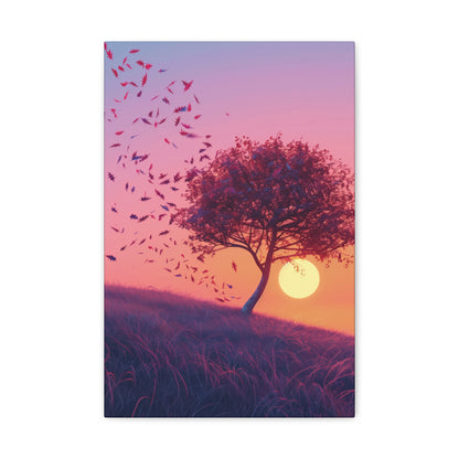 Leaves Carried by Wind from a Tree - Illustration Canvas Gallery Wraps