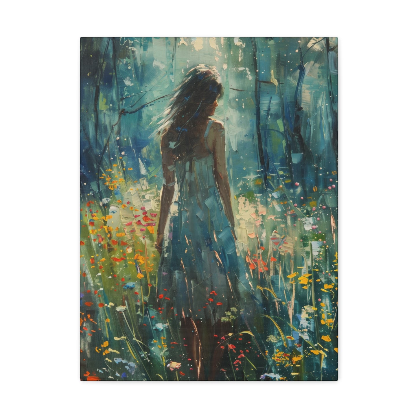 a girl looking into a forest Digital Oil Painting Print Canvas Gallery Wraps